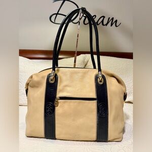 Gently Used Marino Orlandi Tan and Black Italian Leather Travel Bag